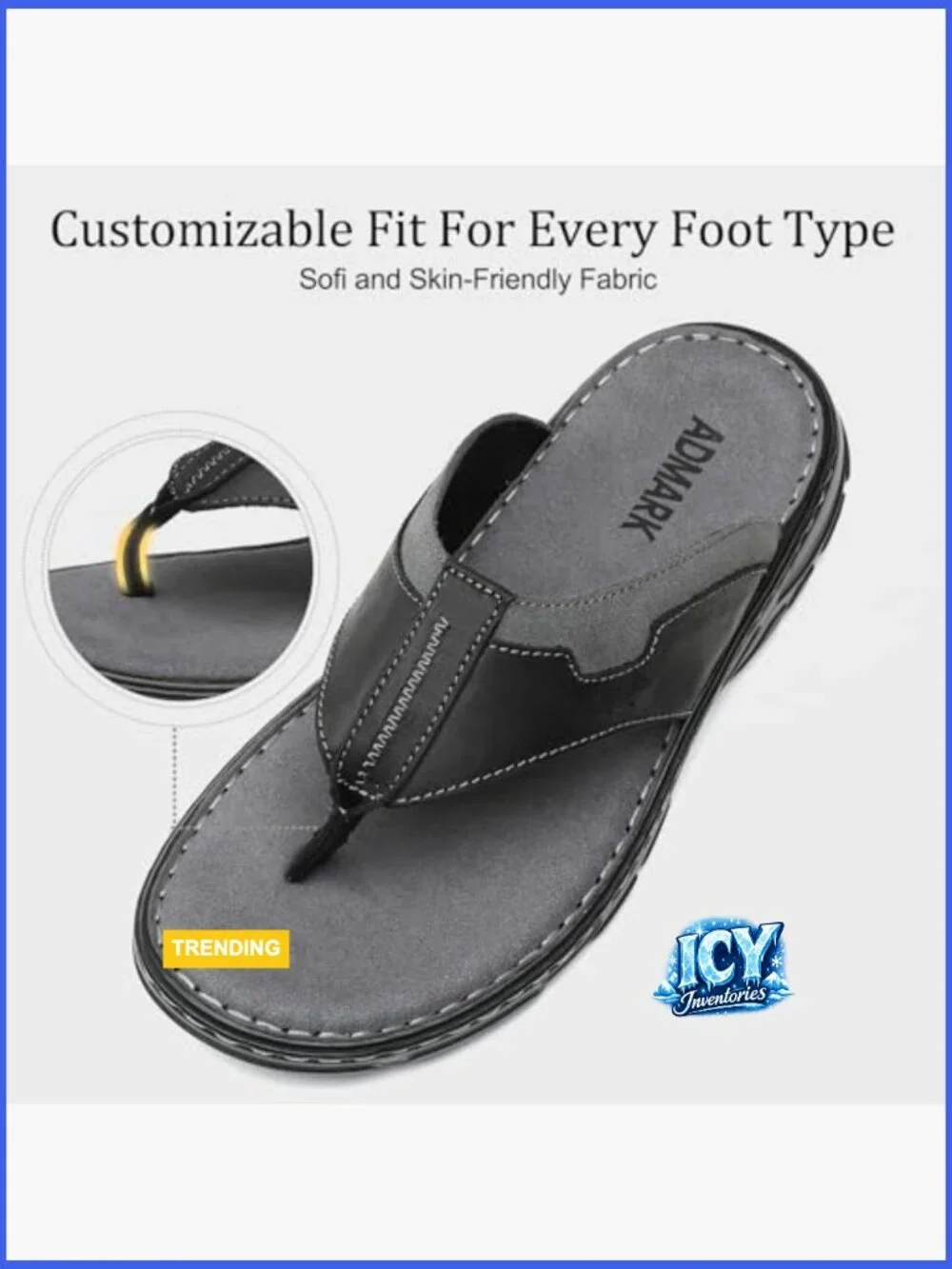 Men's Leather Flip Flops, Arch Support Memory Foam Thong Sandals